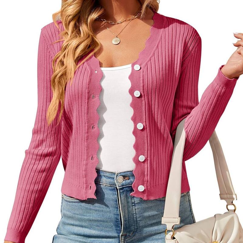 クリアフラワー レディース アウター ニット・セーター Vネック ボタンダウン カーディガン ダウン ClearFlower Womens Lightweight Knit Cardigan V Neck Long Sleeve Front Button Down Elegant Shrugs for Dresses Peach Red レッド|ReVida 店