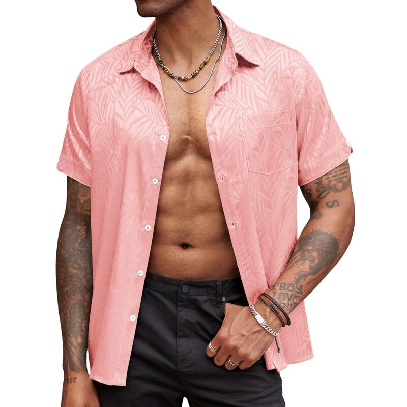 クーファンディ レディース トップス Tシャツワンピース ボタンダウン COOFANDY Mens Button Down Short Sleeve Shirt Dresshirts Wedding Shirt Party Prom Pink ピンク｜ReVida 店 9,436円