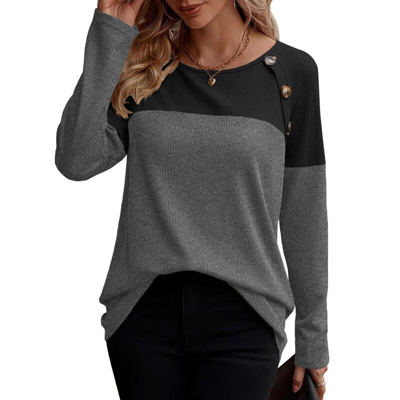 ジーグー レディース トップス Tシャツ クルーネック スウェット Zeagoo Women s Casualong Sleeve Crewneck Sweatshirts Color Block Waffle Tunic Tops Dark Grey グレー｜ReVida 店