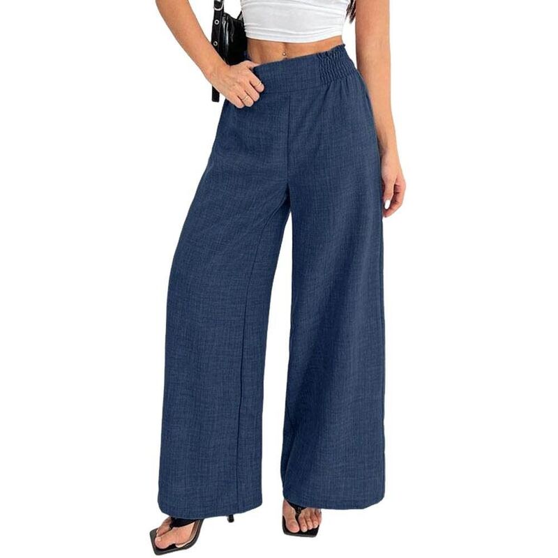コジョイン レディース ボトムス 心地よいズボン下 ワイドレッグ 御機嫌酉の方角 Kojooin Women\u0027s High Waist Wide Leg Pants Elastic Waist Casual Office Trousers Navy Blue 米国海軍
