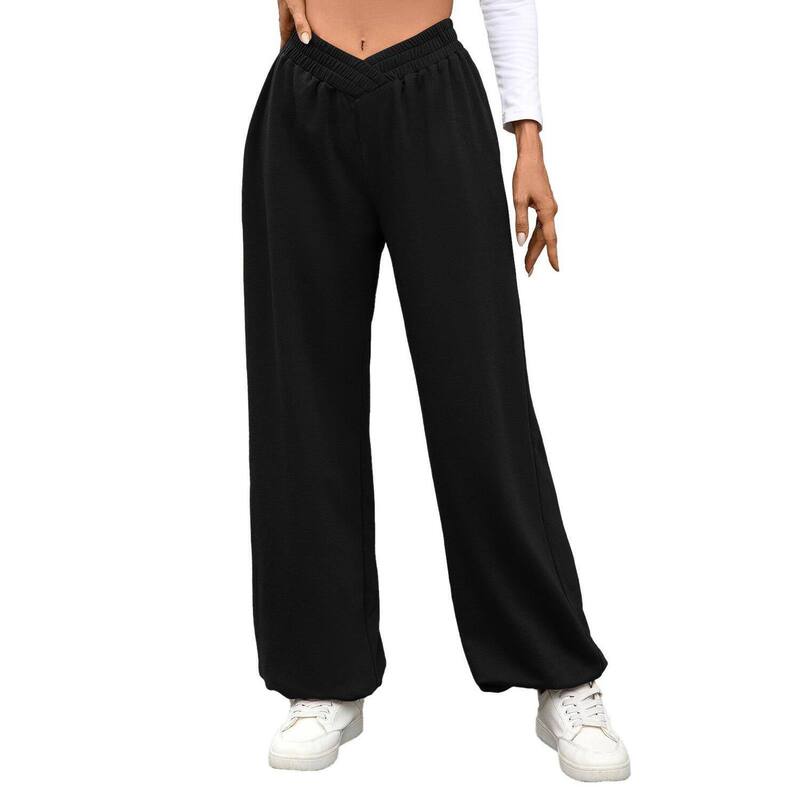 コジョイン レディース ボトムス 心地よいズボン下 ワイドレッグ スウェットパンツ Kojooin Women\u0027s Crossover Waist Sweatpants Casual Wide Leg Lounge Jogger Pants Black 黒いこと