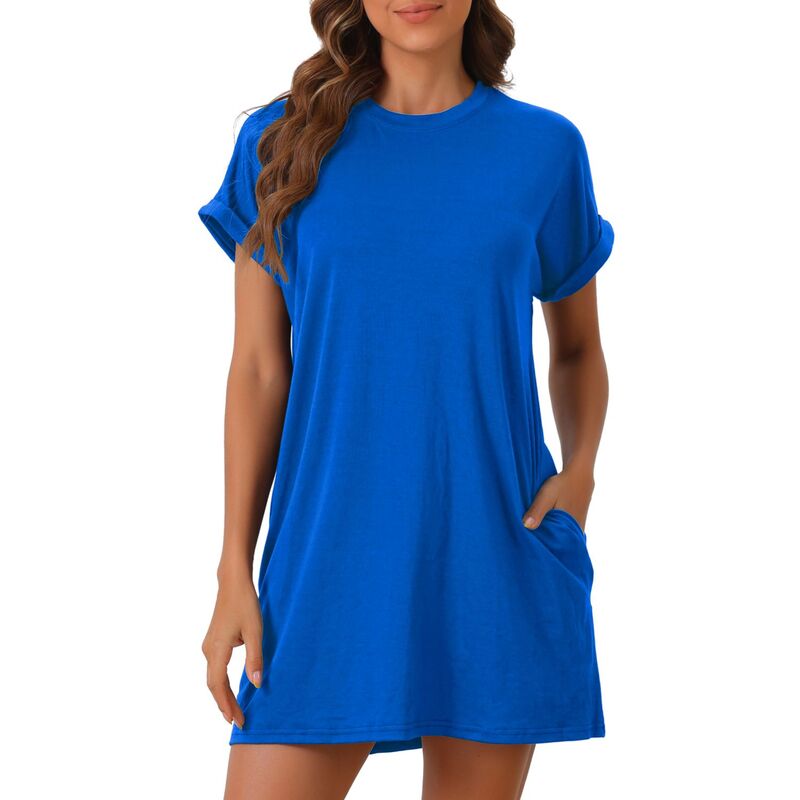 インスパイア シック レディース アンダーウェア ナイトウェア INSPIRE CHIC Women's Nightgown Sleep Dresshort Sleeve Crew-Neck Soft Night Dress with Pockets Light Blue ブルー|ReVida 店