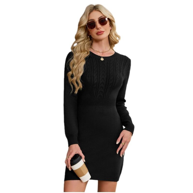 救世主流行り物 レディース トップス 衣裳 A 伝達ルート 毛糸 スウェーター 編み物 Yesfashion Women\u0027s Fashionable Cable Knit Long Sleeve A-Line Wool Dressweater Black 黒いこと