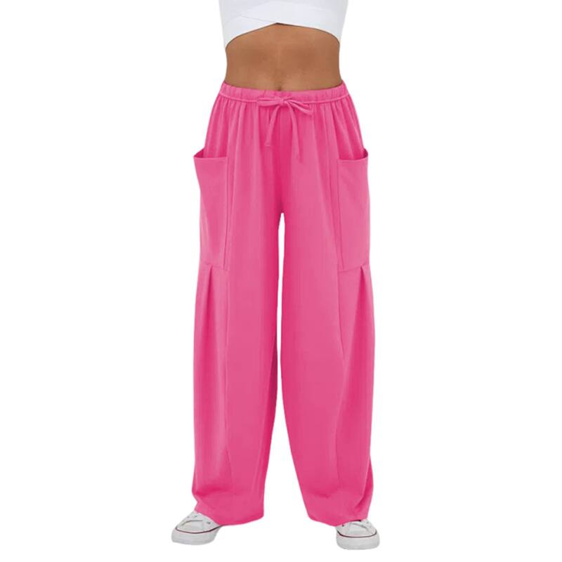 セオリア レディース ボトムス カジュアルパンツ ワイドレッグ Seoria Womens Wide Leg Palazzo Pants Casualoose Baggy Harem Pants High Waistedrawstring Trousers Rose Red レッド｜ReVida 店