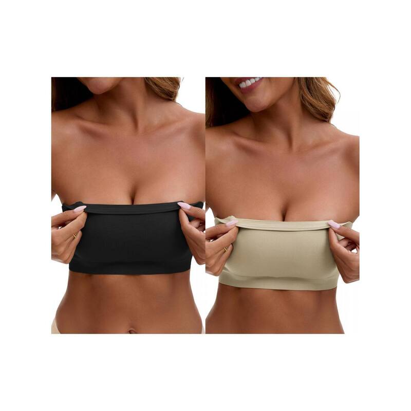 インスパイア シック レディース アンダーウェア ブラジャー ストラップレス INSPIRE CHIC 2 Packs Women'straplesseamless Push Up Wirefree Padded Bandeau Non-Slip Silicone Tube Bras Black Beige ブラック｜ReVida 店
