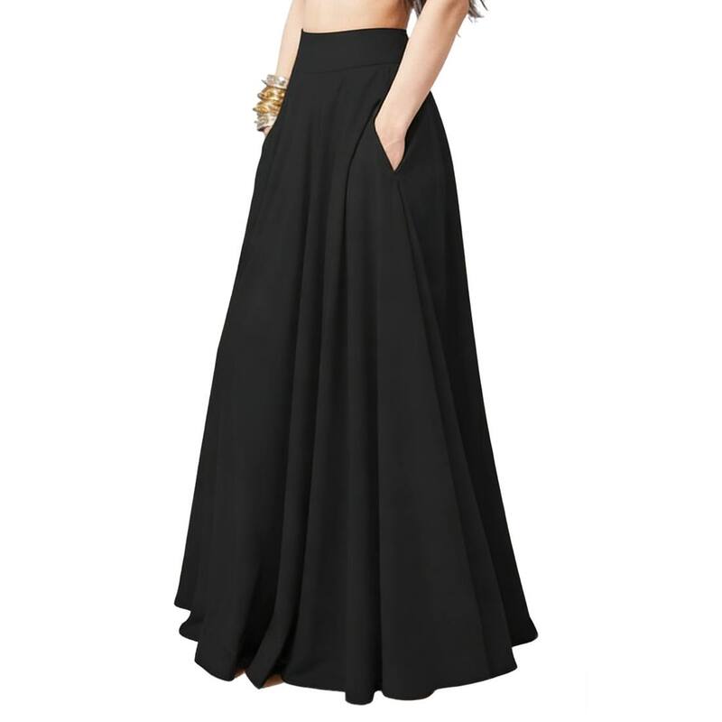 クリアフラワー レディース ボトムスカート ハイウエスト マキシ ClearFlower Womens Maxi Skirt High Waist Side Pockets Flowy Soft Elegant Casual Skirts Black ブラック｜ReVida 店