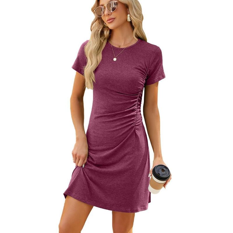 エリートチョイス レディース トップス ワンピース クルーネック ミニ シャツ Elitechoice Womensummer T Shirt Dress Casual Short Sleeve Crewneck Slimini Dresses Wine Red レッド｜ReVida 店
