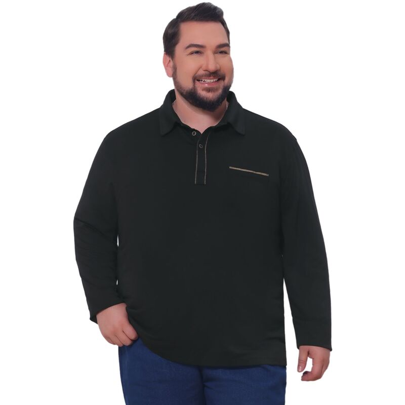 インスパイア シック レディース トップス Tシャツ ポロシャツ トール INSPIRE CHIC Men's Big and Tall Golf Shirt Chest Pocket Long Sleeve Office Business Polo Shirt Black ブラック|ReVida 店
