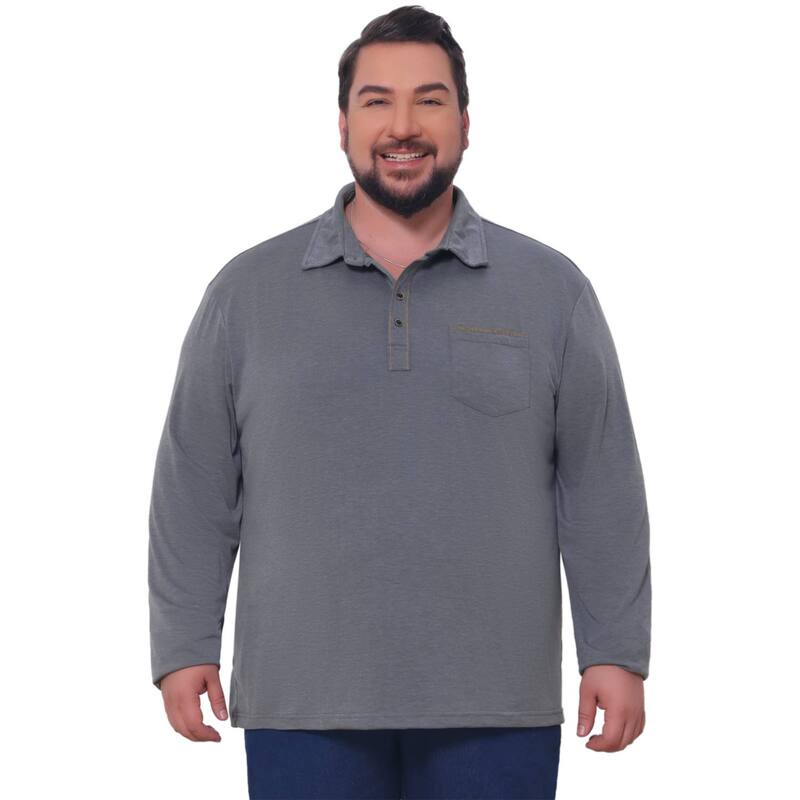 インスパイア シック レディース トップス Tシャツ ポロシャツ トール INSPIRE CHIC Men's Big and Tall Golf Shirt Chest Pocket Long Sleeve Office Business Polo Shirt Gray グレー｜ReVida 店