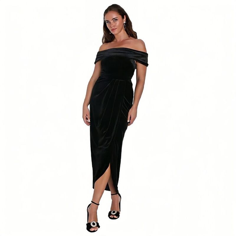 セオリア レディース トップス ワンピース ギャザー ストラップレス Seoria Women Cocktail Dresses Elegant Straplesshoulder Short Sleeve Side Split Bodycon Ruchedress Black ブラック|ReVida 店
