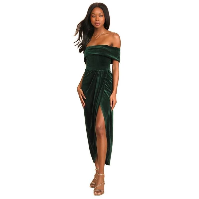セオリア レディース トップス 衣裳 ギャザー ストラップレス Seoria Women Cocktail Dresses Elegant Straplesshoulder Short Sleeve Side Split Bodycon Ruchedress Dark Green 緑であること