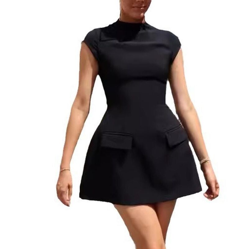 エリート肝ったま レディース トップス 衣裳 A 伝達ルート ミニ 鳥打ち帽 EliteSpirit Women Cap Sleeve Mini Dress The Ultimate Muse A-Linelegant Formal Party Short Dress with Pockets Black 黒いこと