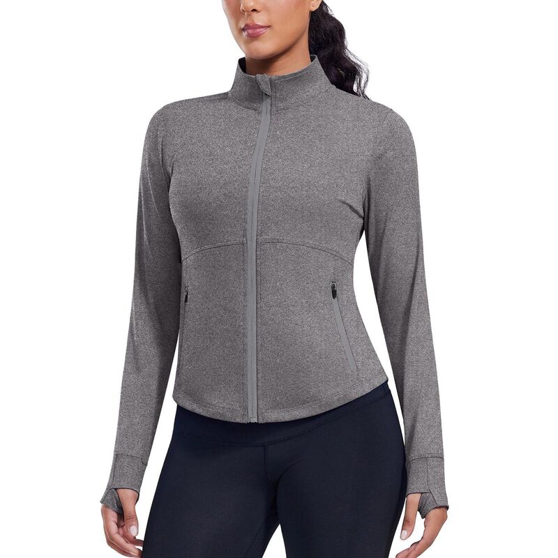 ピンぴかぴか光る レディース アウター 上衣・上衣 か細い填まる クロップド PINSPARK Women\u0027s Cropped Athletic Jacket Full Zip Slim Fit Running Jacket withumb Holes Heather Grey 薄墨色
