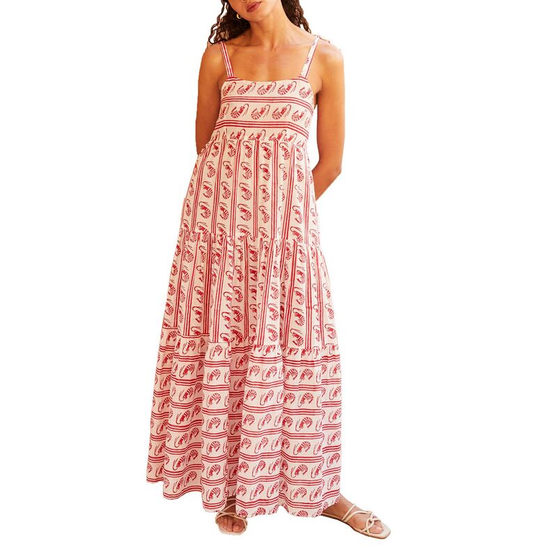 イエスファッション レディース トップス ワンピース ノースリーブ マキシ Yesfashion Women'striped Sleeveless Maxi Dresses Flowy Spaghetti Strap Tie Off Shoulder Boho Sundress Red レッド｜ReVida 店 9,346円