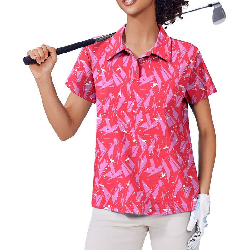 ピンぴかぴか光る レディース トップス プルオーバー PINSPARK Women\u0027short Sleeve Golf Polo Shirt Moisture Wicking 3-Button Collared Tennis Athletic Top Geometry Pink サクラ色