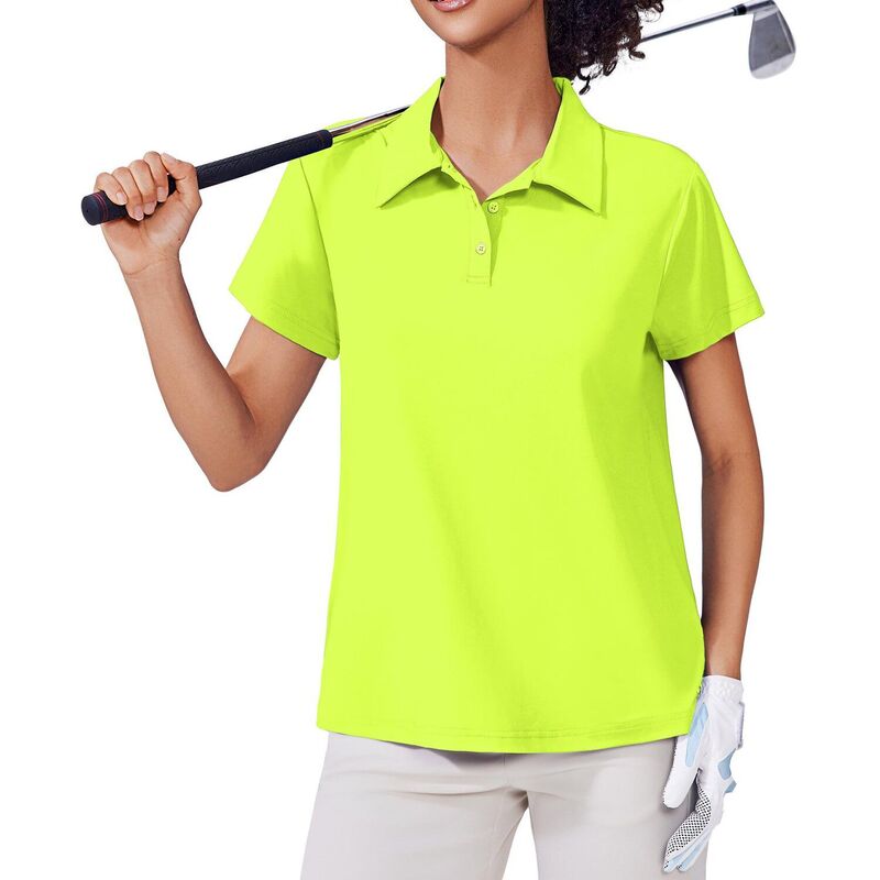 ピンぴかぴか光る レディース トップス プルオーバー PINSPARK Women\u0027short Sleeve Golf Polo Shirt Moisture Wicking 3-Button Collared Tennis Athletic Top Neon Yellow 黄色