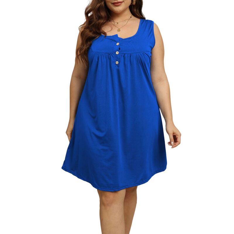 セオリア レディース トップス 衣装 足し加える大きさ ノースリーブ Seoria Plusize Square Neck Sundress with Front Buttons \u0026 Wide Strapsleevelessummer Tank Dress Royal Blue 青色