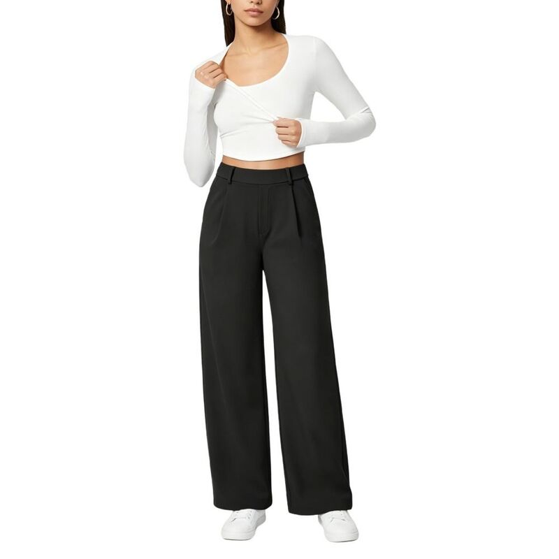 コジョイン レディース ボトムス 心地よいズボン下 引っ切り無い 御機嫌酉の方角 Kojooin Womenstraight Leg Pants Business Casual High Waistrousers with Pockets Black 黒いこと
