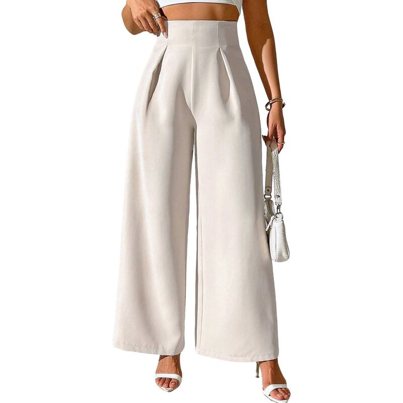 クリアフラワー レディース ボトムス カジュアルパンツ ワイドレッグ プリーツ ClearFlower Women's High Waisted Pleated Front Flowing Side Pockets Wide Leg Pants White ホワイト｜ReVida 店