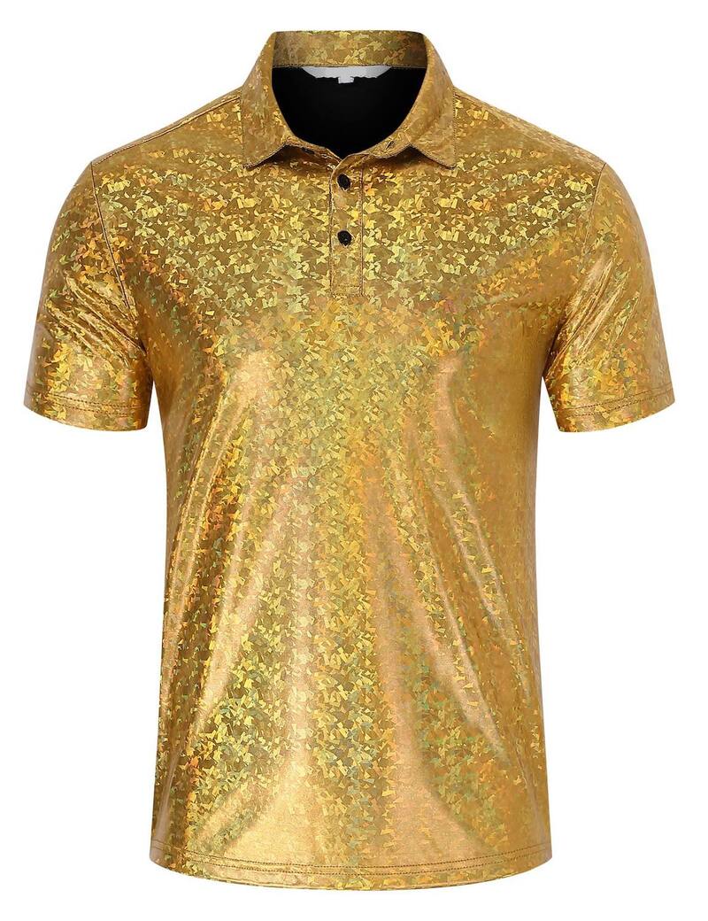 マキシスマーチ レディース トップス Tシャツ ポロシャツ スパンコール Maxxis Merch Men'shiny Sequinshort Sleeve Party Polo T-Shirt Bright Gold ゴールド｜ReVida 店