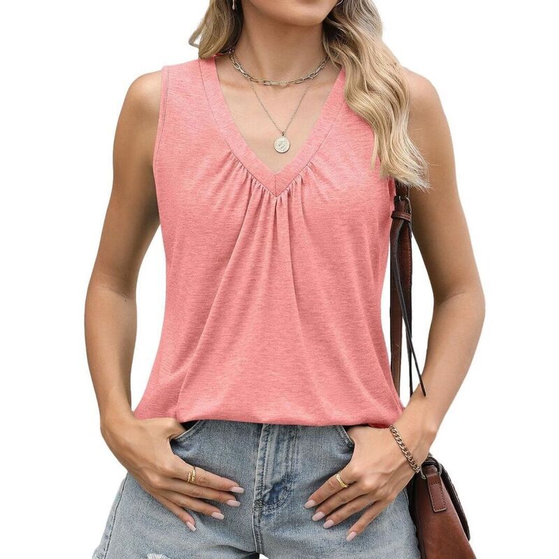 ボディサイズ レディース トップス Tシャツ Vネック ギャザー ノースリーブ BODDYSIZE Women's Tank Top Loose Fit Sleevelesshirts V Neck Summer Clothes Ruched Tees and Tanks Curved Hem Pink ピンク|ReVida 店