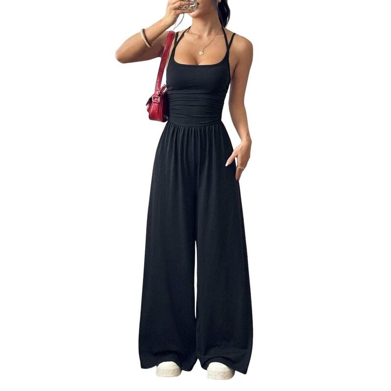 コジョイン レディース トップス ワンピース ノースリーブ ジャンプスーツ Kojooin Women Solid Color Casual Fashion Jumpsuit Sleevelesstretch Jumpsuit with Pockets Black ブラック｜ReVida 店