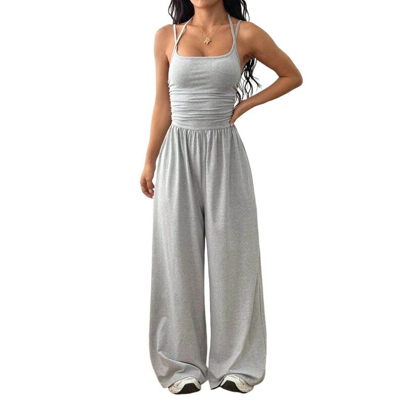 コジョイン レディース トップス ワンピース ノースリーブ ジャンプスーツ Kojooin Women Solid Color Casual Fashion Jumpsuit Sleevelesstretch Jumpsuit with Pockets Grey グレー｜ReVida 店