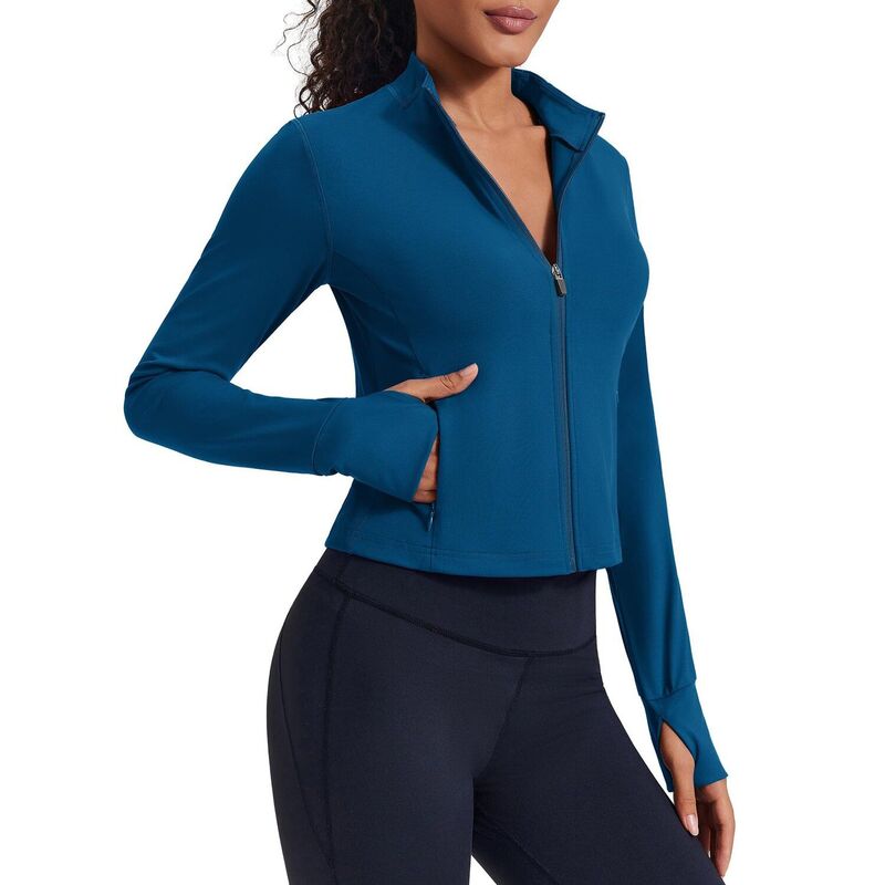 ピンぴかぴか光る レディース アウター 上衣・上衣 Pinspark Women\u0027s Full Zip Running Workout Jacket Soft Gym Yoga Jacket withumb Holes \u0026 4 Pockets Dark Blue 青色