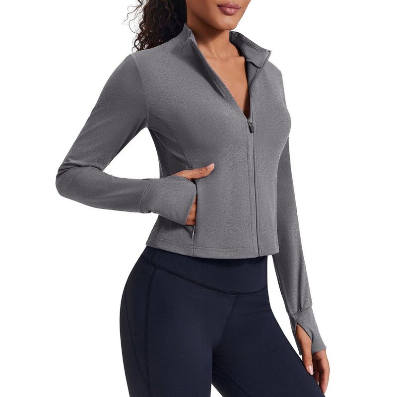 ピンぴかぴか光る レディース アウター 上衣・上衣 Pinspark Women\u0027s Full Zip Running Workout Jacket Soft Gym Yoga Jacket withumb Holes \u0026 4 Pockets Mid Grey 薄墨色