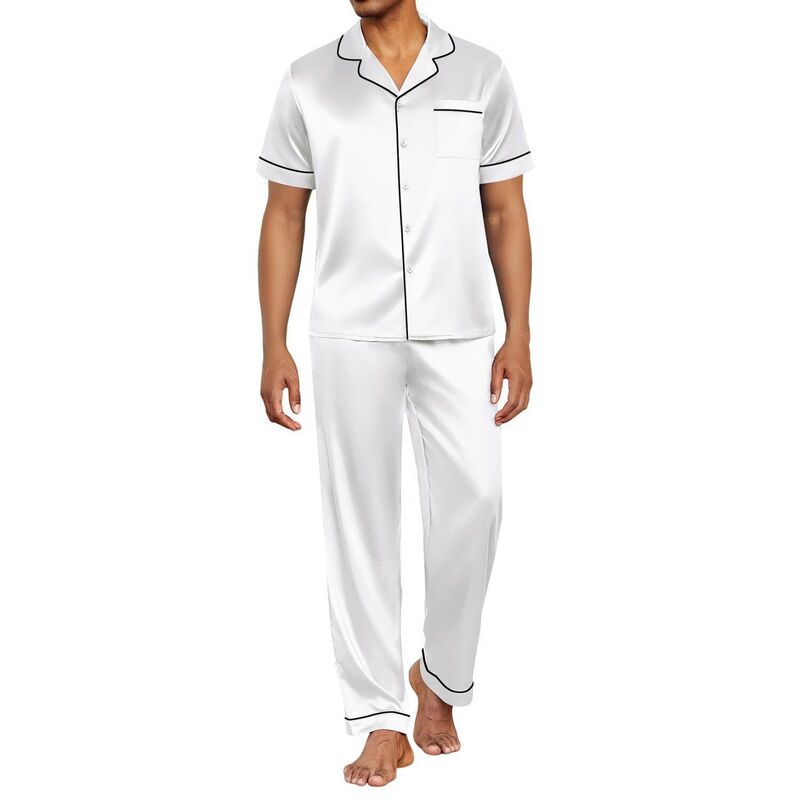 エコアー レディース アンダーウェア ナイトウェア ボタンダウン シルク ダウン Ekouaer Silk Pajamas for Men Pjshort Sleeve Button Down Sleepwear 2 Piece Loungewear White ホワイト｜ReVida 店