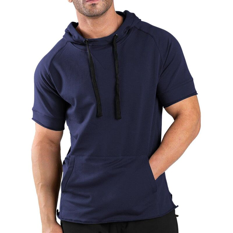 クーファンディ レディース トップス Tシャツ スウェット コットン パーカー COOFANDY Men' Short Sleeve Sweatshirt workout Athletic hoodies Cotton Short Sleeve Hooded T-Shirts Navy Blue ネイビー｜ReVida 店