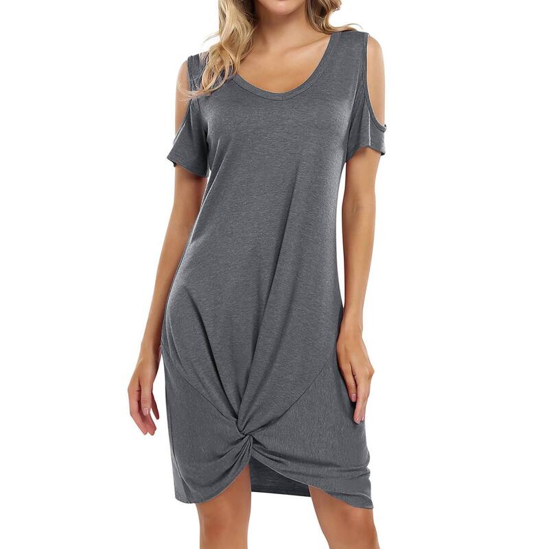 セオリア レディース トップス 衣裳 Seoria Women Casual Short Sleeve Twist Dress Grey 薄墨色