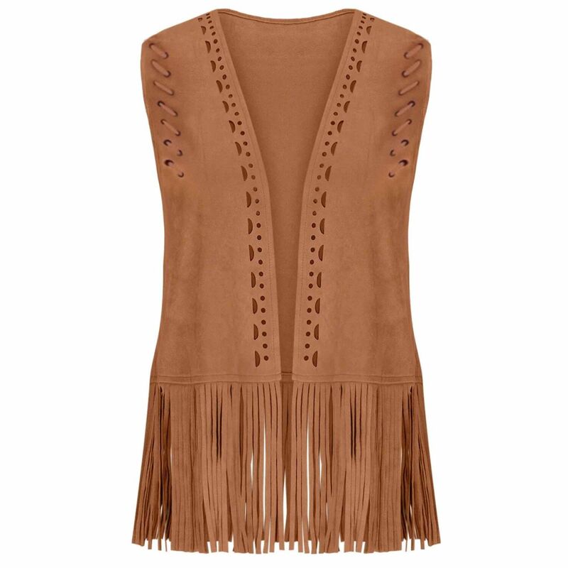 せつ然たる御花 レディース アウター 上衣・上衣 より良い ノースリーブ ジレー フリンジ ClearFlower Women\u0027s Bohemian Fringe Sleeveless Vest Casual Open-Front Cardigan Outfits Brown 赤銅色