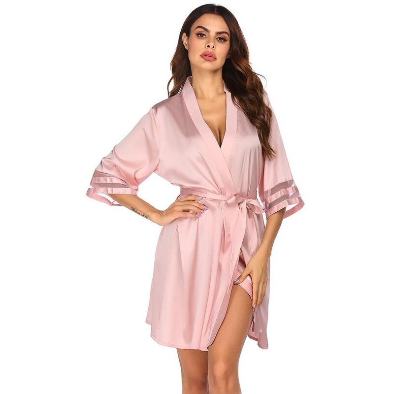 エコアー レディース アンダーウェア ナイトウェア サテン シルク Ekouaer Women'satin Robe Silkimono Bathrobe Bridesmaid Wedding Bridal Party Robes 3/4 Bell Champagne シャンパン|ReVida 店