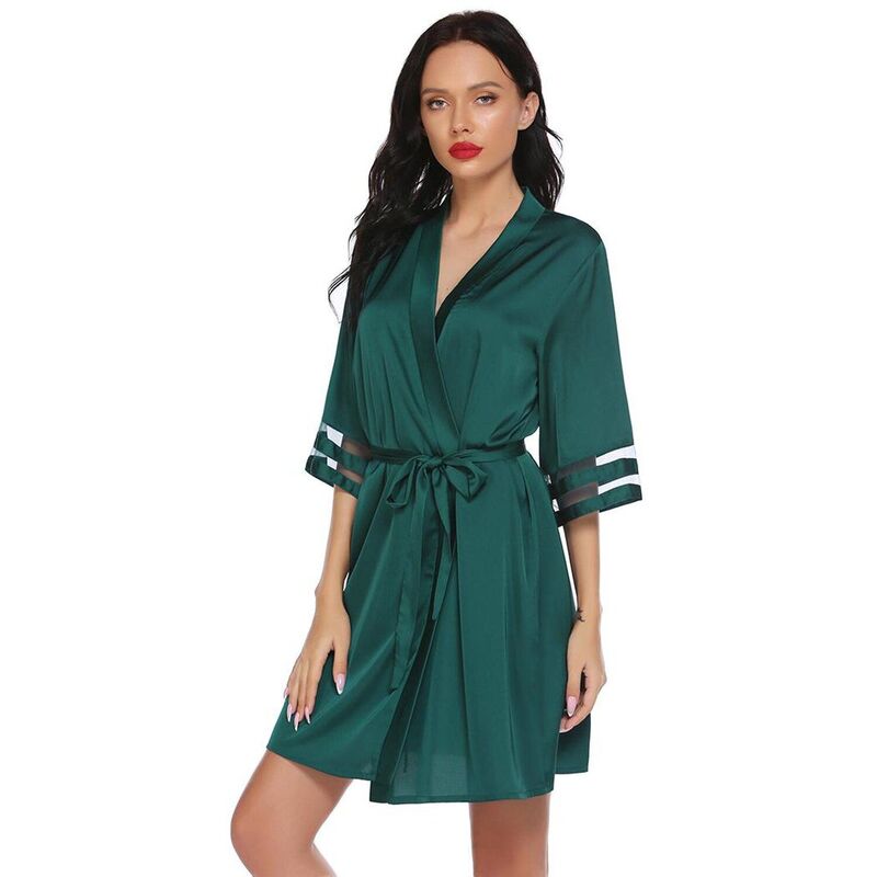 エコアー レディース アンダーウェア ナイトウェア サテン シルク Ekouaer Women'satin Robe Silkimono Bathrobe Bridesmaid Wedding Bridal Party Robes 3/4 Bell Dark Green グリーン｜ReVida 店 8,380円