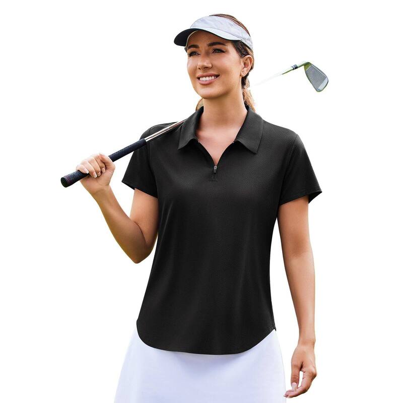 ピンぴかぴか光る レディース トップス プルオーバー Vのど首 PINSPARK Women\u0027short Sleeve V-Neck Golf Polo Quick Dry Pickleball Tennishirt Black 黒いこと