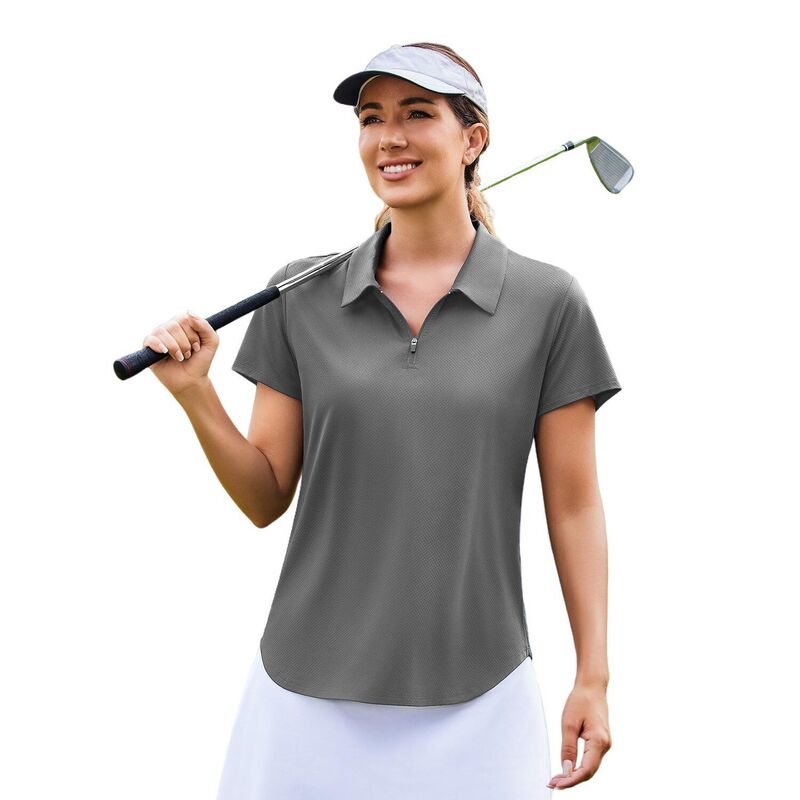 ピンぴかぴか光る レディース トップス プルオーバー Vのど首 PINSPARK Women\u0027short Sleeve V-Neck Golf Polo Quick Dry Pickleball Tennishirt Dark Grey 薄墨色