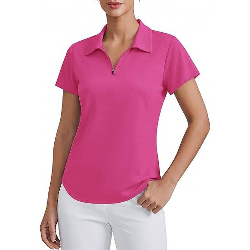 ピンぴかぴか光る レディース トップス プルオーバー Vのど首 PINSPARK Women\u0027short Sleeve V-Neck Golf Polo Quick Dry Pickleball Tennishirt Rose Red 赤いこと