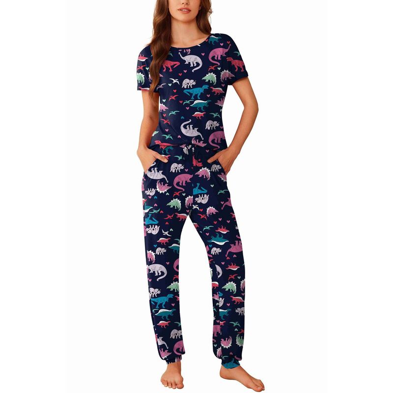 エコアー レディース アンダーウェア ナイトウェア Ekouaer Womens Pajama Setshort Sleeve Lounge Sets for Women Jogger Pajama Set 2 Piece Pj Sets Dinosaur｜ReVida 店