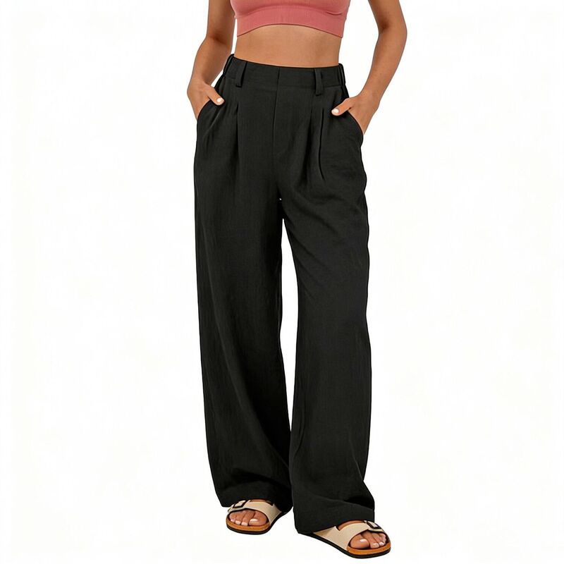 コジョイン レディース ボトムス 心地よいズボン下 ワイドレッグ Kojooin Women\u0027s Wide Leg Dress Pants Elastic High Waisted Casualoose Back Elastic Long Pants with Pockets Black 黒いこと