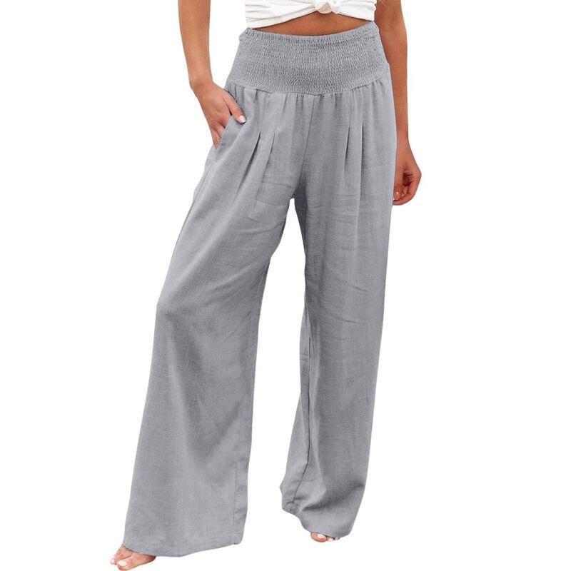 クリアラブ レディース ボトムス カジュアルパンツ ワイドレッグ ハイウエスト リネン Clearlove Women's High Waist Wide Leg Linen Palazzo Pantsummer Boho Casualounge Beach Travel Outfits Grey グレー｜ReVida 店
