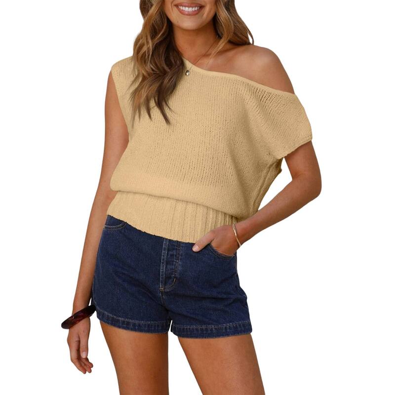 コジョイン レディース トップス プルオーバー より良い 編み物 Kojooin Women Off The Shoulder Knit Vest Casualoose Top Apricot 杏