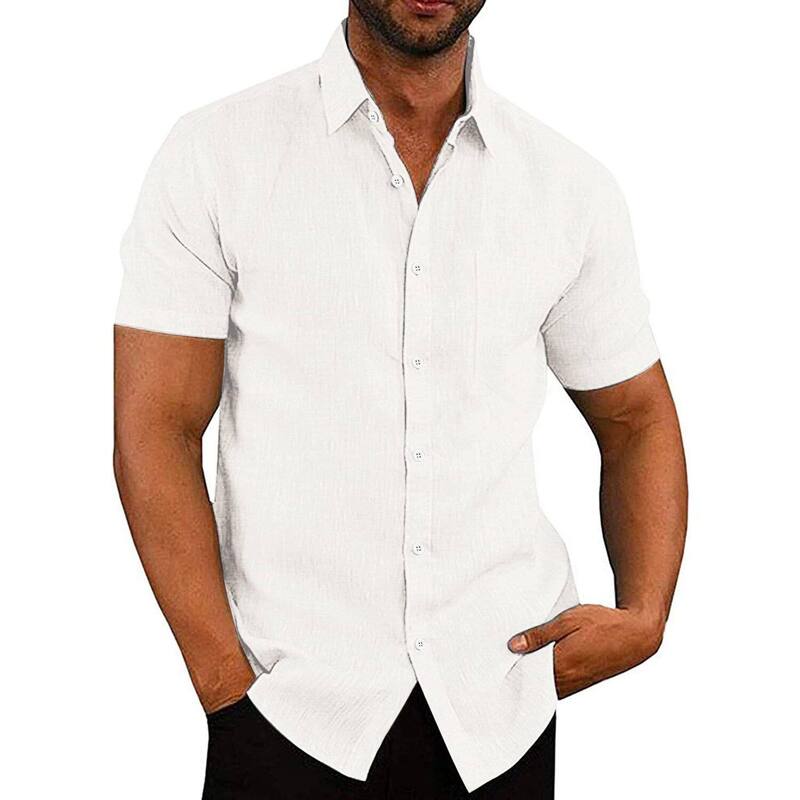クーファンディ レディース トップス Tシャツ ボタンダウン COOFANDY Men's Casual Button Down Shirt Chambray Plain Short Sleeve Dresshirt White Linen ホワイト｜ReVida 店