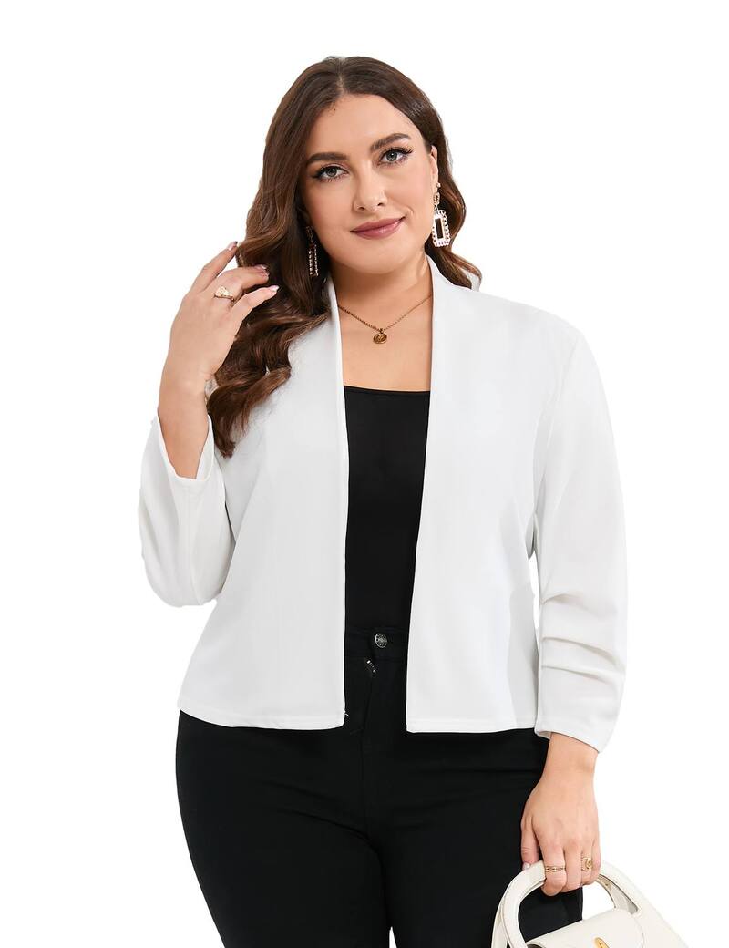 エリートチョイス レディース アウター 上衣・上衣 足し加える大きさ スポーツジャケット Elitechoice Women\u0027s Plusize Long Sleeve Open Front Blazer White 白いこと