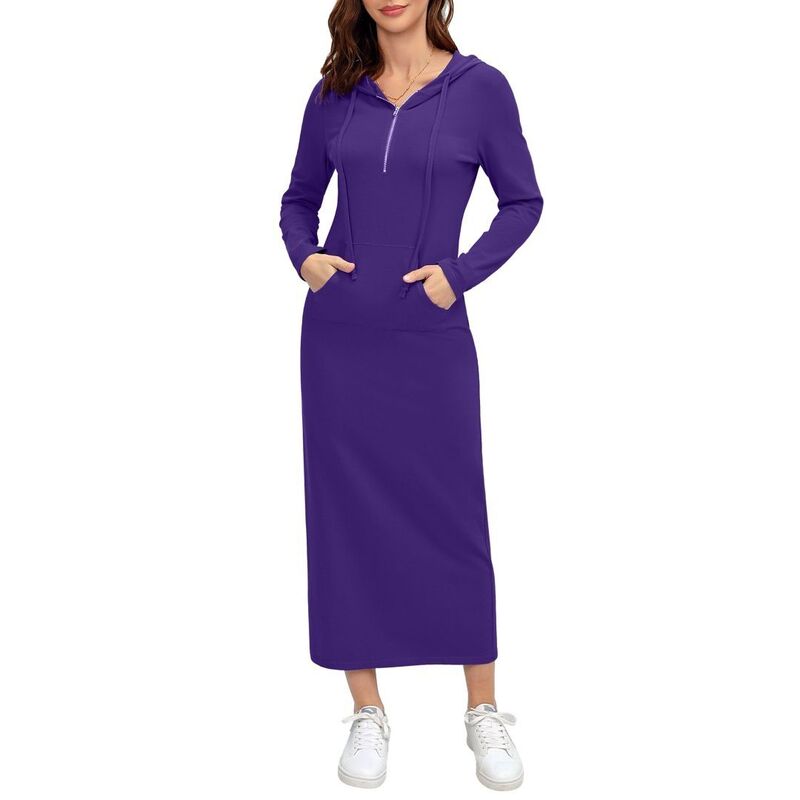 救世主流行り物 レディース トップス 衣裳 マキシ パーカー Yesfashion Women\u0027s Long Sleeve Side Split Pullover Hoodie Zipper Maxi Dressesolid Color Casual with Pocket Purple パープル