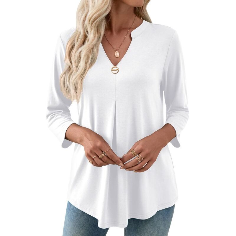 救い主流行り物 レディース トップス プルオーバー Vのど首 トップ Yesfashion Womens 3/4 Sleeve Blouse Dressy Casual V Neck Flowy Shirts Business Tunic Tops White 白いこと
