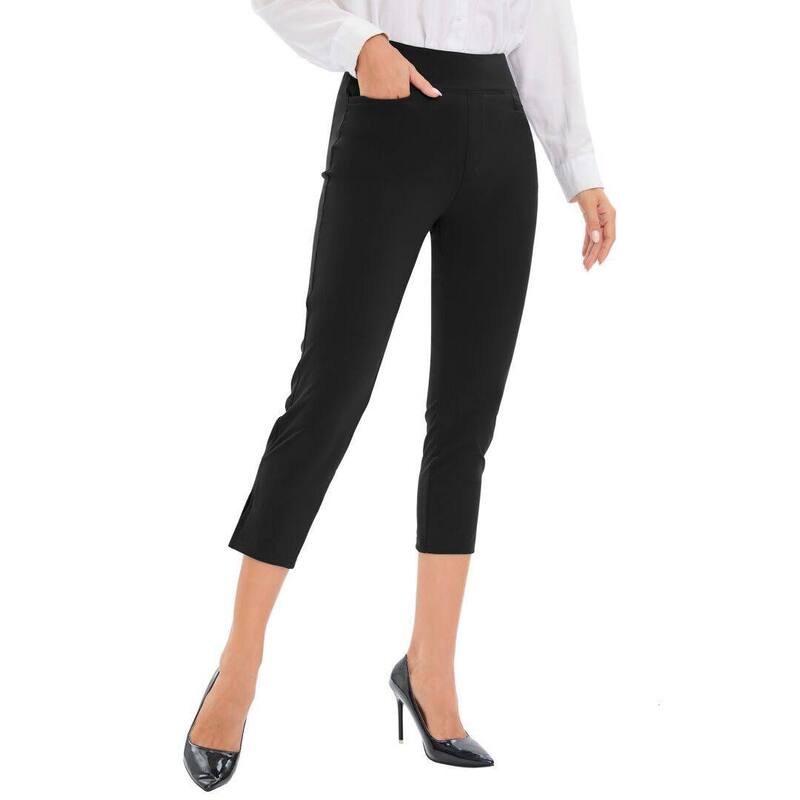 エリートチョイス レディース ボトムス 心地よいズボン下 旗がしら 御機嫌酉の方角 Elitechoice Stretchigh-Waisted Capris Versatile Yoga-to-Work Office Pants Black 黒いこと
