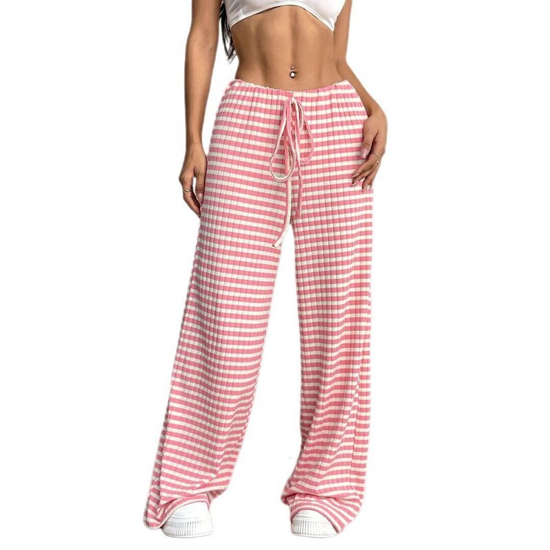 エリートチョイス レディース ボトムス 心地よいズボン下 綿織物 Elitechoice Striped Wide-Leg Palazzo Pants Drawstring Elastic Waist インチ Cotton Blend for Lounge Wear Pink サクラ色