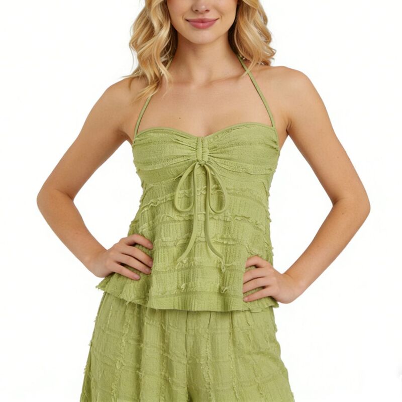 エリート肝ったま レディース トップス プルオーバー A 生産ライン ギャザー シャーリング ホルター EliteSpirit Women\u0027s Textured Halter Smocked Ruched Summer Shirtie Drawstring Adjustable Strap A Line Cami Top Light Green 緑であること