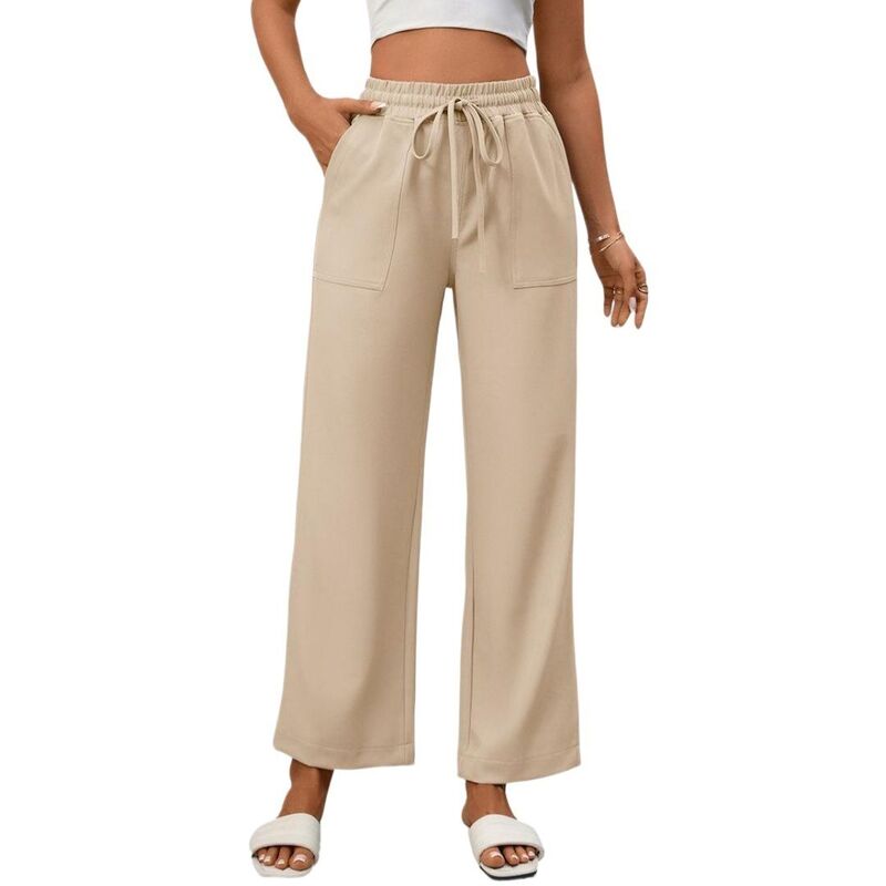 エリートチョイス レディース ボトムス 心地よいズボン下 御機嫌酉の方角 Elitechoice Women\u0027s High-Waisted Palazzo Pants Drawstring Elastic Wide-Leg Casual Trousers with Pockets Apricot 杏